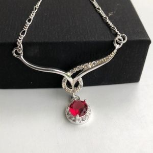 💎925 Sterling Silver,Ruby women pendant necklace